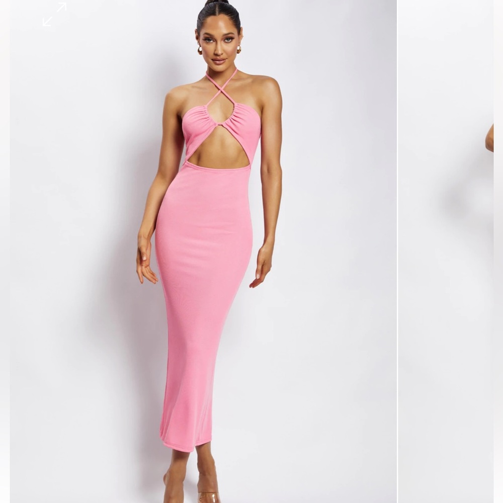 Maddie Ribbed Drawstring Midi Dress - Candy Pink